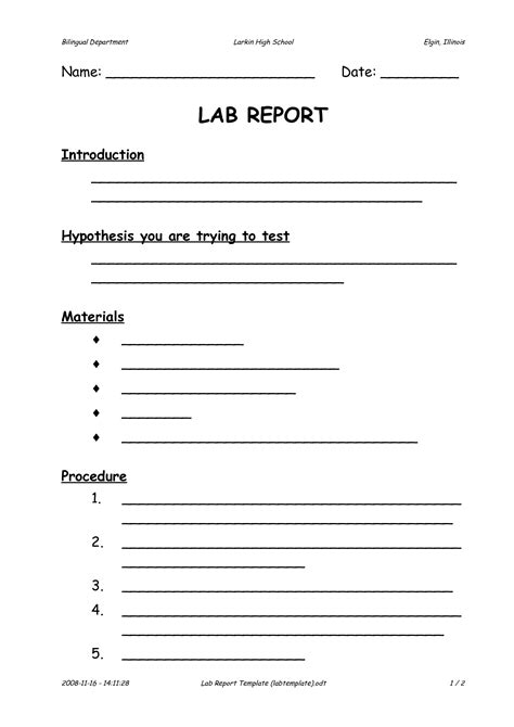 lab report template high school chemistry